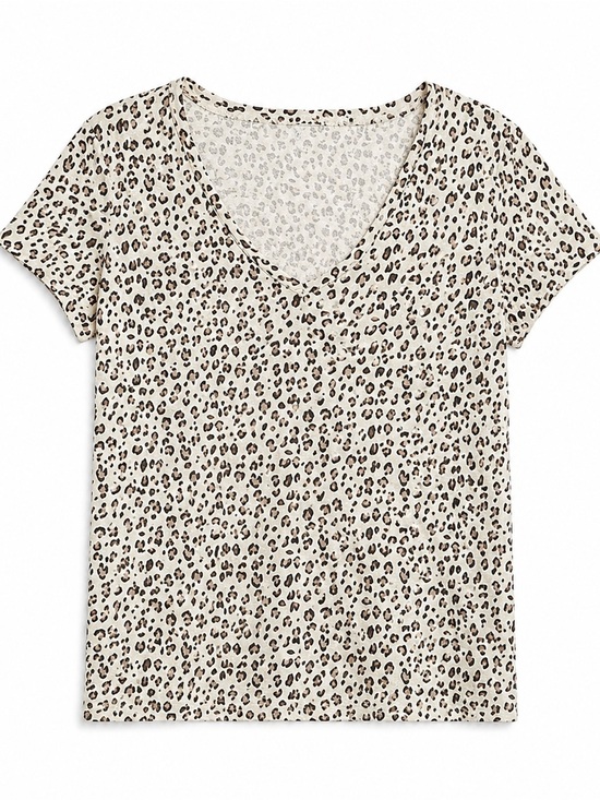 J. Crew Tops - J.Crew Leopard Print Cotton V Neck Tee Ivory Brown Animal Print Short Sleeve Top